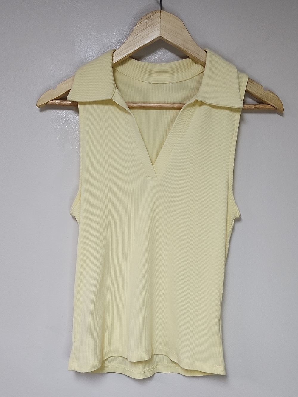 Butter Yellow Micro Ribbed Collared V-Neck Tank - Picture 2 of 4